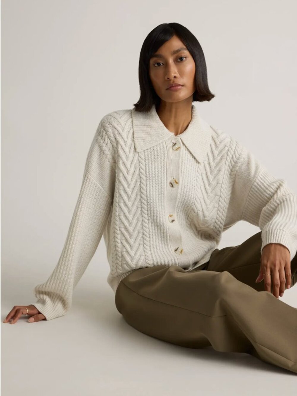 Australian Merino Wool Collared Cable Cardigan - Picture 5 of 11